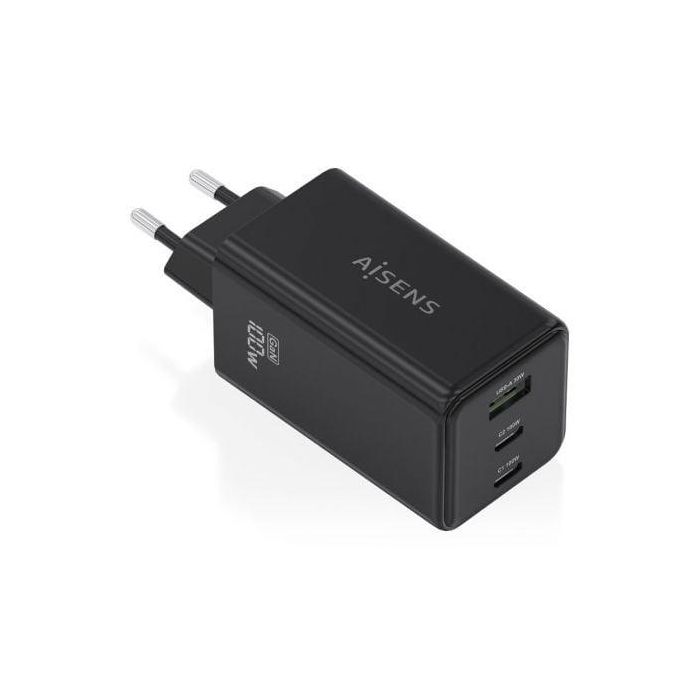Aisens ASCH-100W3P052-BK Cargador de Pared GaN 100W, 2x USB-C PD 3.0/QC 5.0, 1x USB-A QC 3.0 para Portátiles/Móviles/Tablets Negro