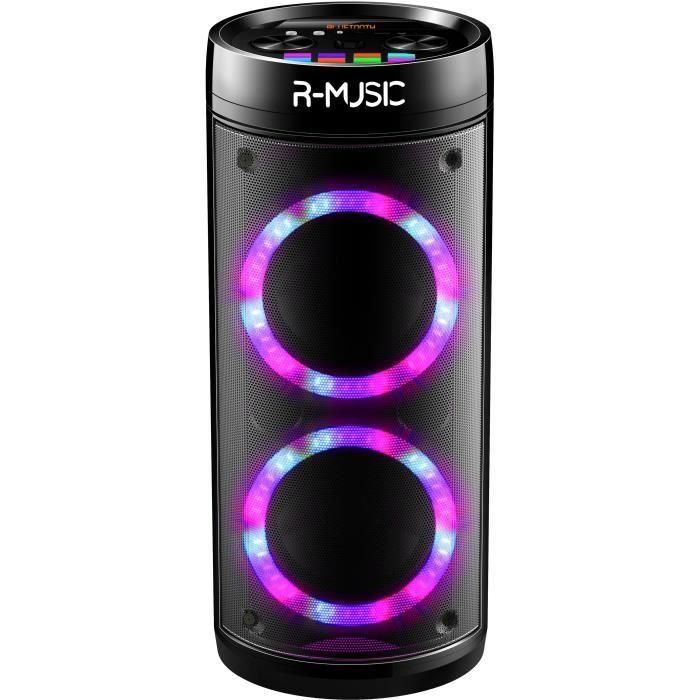 R-MUSIC Booster Party - Altavoz inalámbrico BT de alta potencia - 600W - Espectáculo de luces - Ecualizador - USB, microSD - Pantalla LED - Karaoke