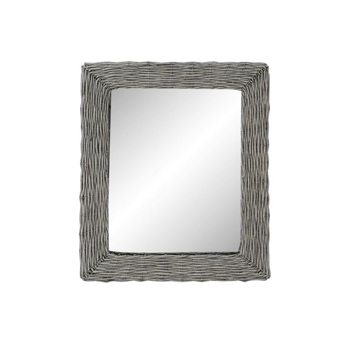 DKD Home Decor Espejo de Pared Estilo Cottage hecho a mano, Mimbre y Cristal, Color Gris, 63 cm Alto x 52.5 cm Ancho x 4 cm Fondo