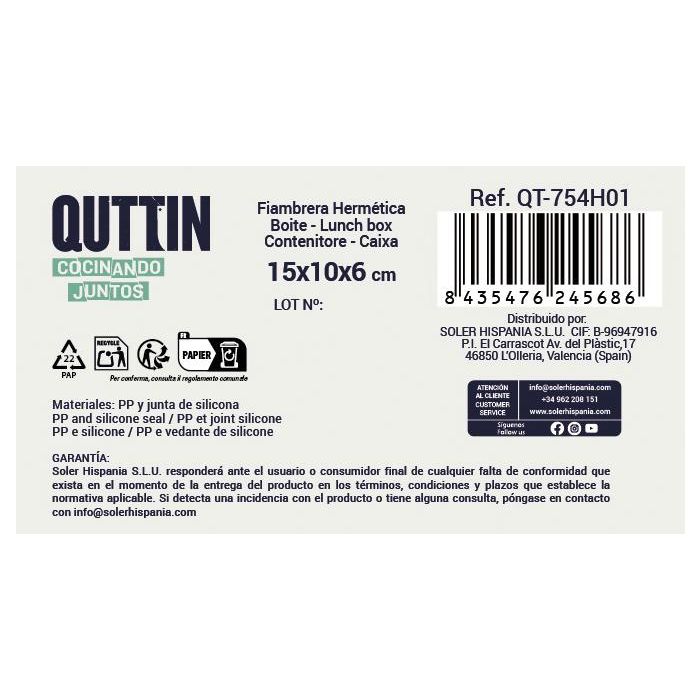 Quttin Fiambrera Hermética Rectangular 500 cc (12 Unidades) 5