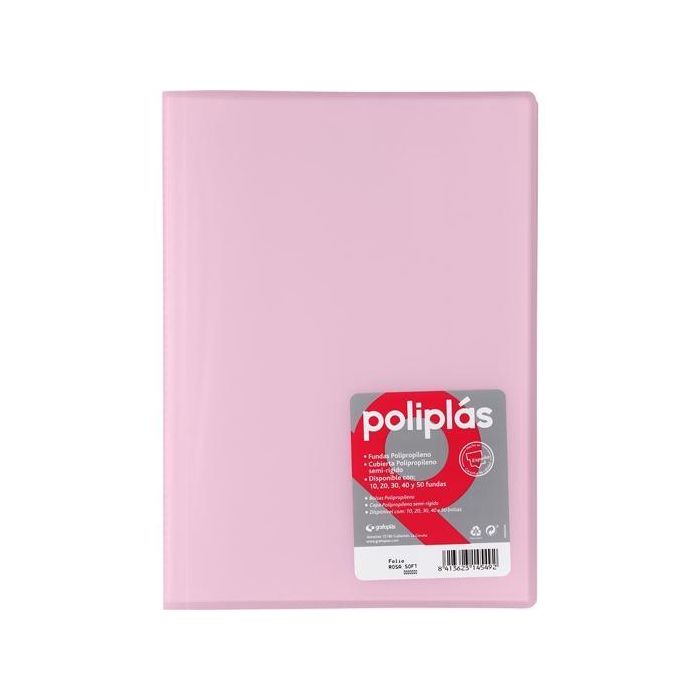 Grafoplás Carpeta Con Fundas Poliplás Soldadas Folio 30 Fundas Pp Semirígido Translúcido Rosa Soft