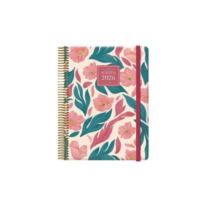 Dohe 13249 - 26 Agenda Charm Espiral 2026 Día Página, 15 x 21 cm, Gala, Diseño Floral