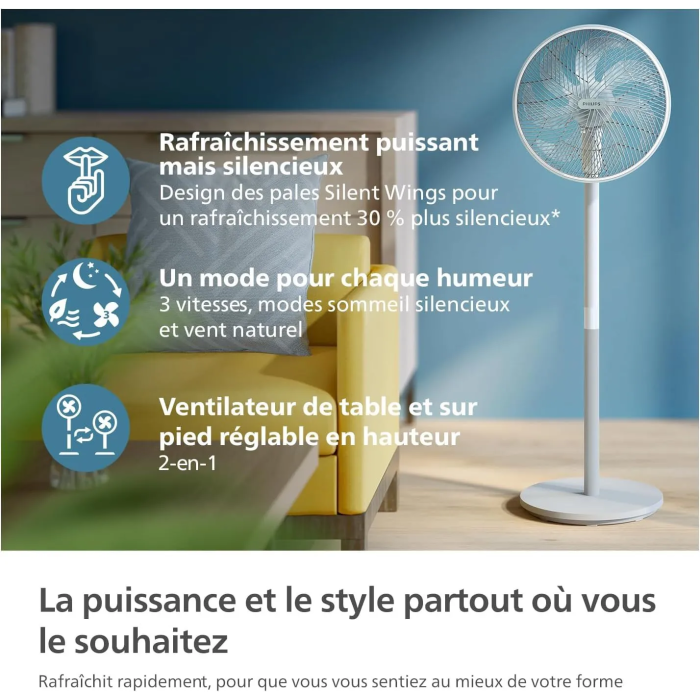 Philips Ventilador de Pedestal CX2550/00 - Altura regulable 82-125 cm - Ultra Silencioso - Blanco 1