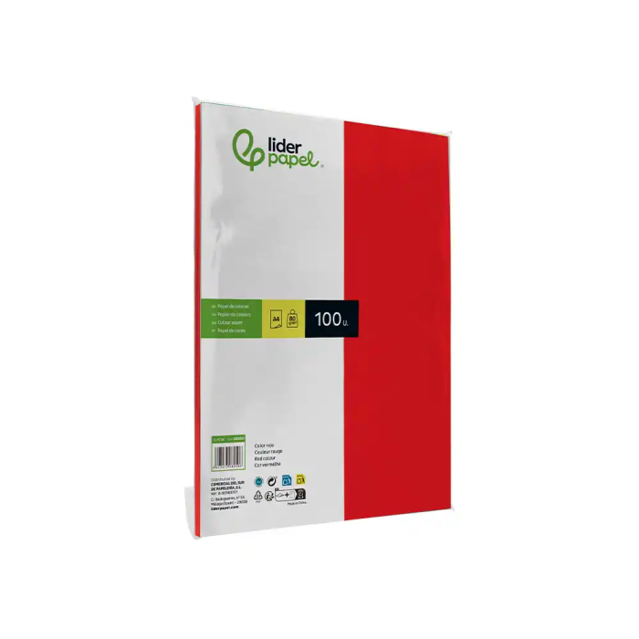 Liderpapel Papel Color A4 80gr Rojo Paquete 100 Hojas 3