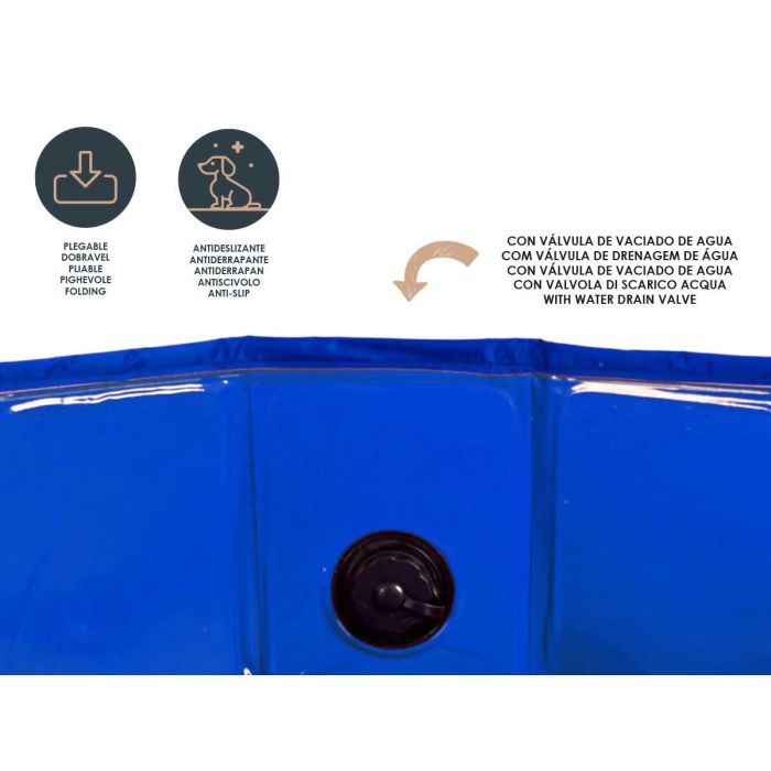 MASCOW Piscina Perro Poliester 120x30 cm Azul Antideslizante Plegable con Valvula de Vaciado (Set de 4) 3