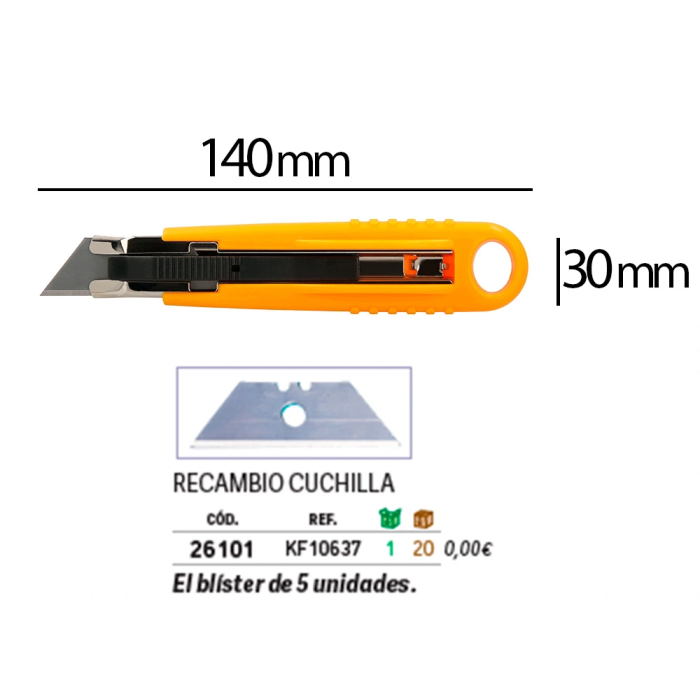 Q-connect XD-123 Cutter de Seguridad Retráctil con Asa para Colgar, Cuchilla Ancha 18 mm, Plástico Resistente, Amarillo, 1 Unidad 1