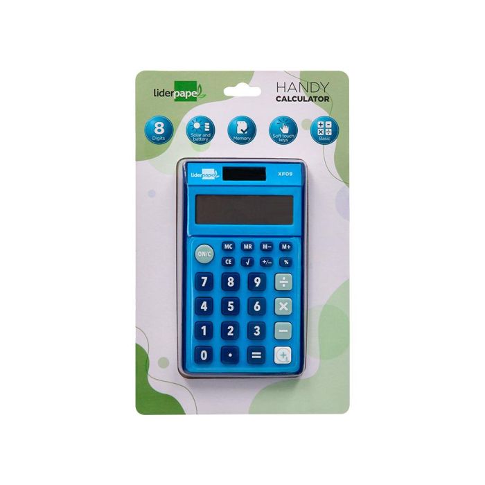 Calculadora Liderpapel Bolsillo Xf09 8 Digitos Solar Y Pilas Color Azul 115x65x8 mm 1