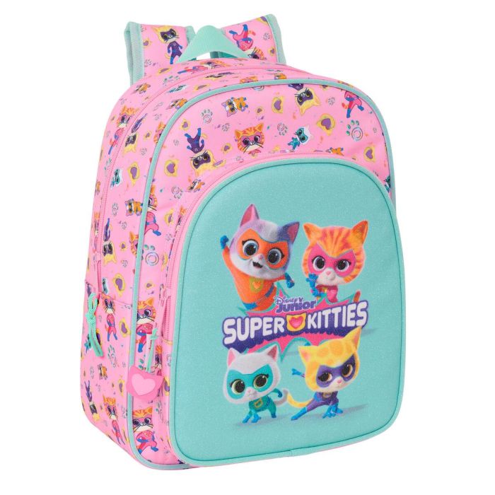 Mochila Escolar SuperKitties Rosa Turquesa 26 x 34 x 11 cm