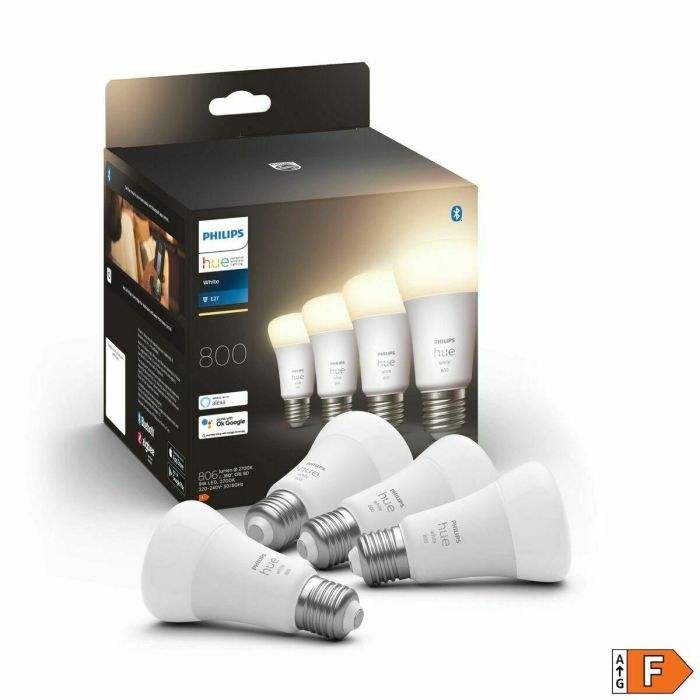 Philips Hue PHI8719514319141 Bulbo LED White Conectado E27, 60W Equivalente, 800 Lumen, Bluetooth, Pack 4 4 Philips Hue PHI8719514319141 Bulbo LED White Conectado E27, 60W Equivalente, 800 Lumen, Bluetooth, Pack 4 4