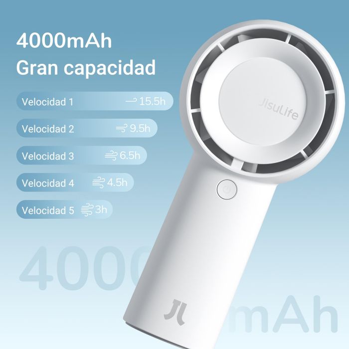 Jisulife FA43 Ventilador Portátil Life 5 Plus, Mano/Sobremesa, 5 Velocidades, Batería 4000 mAh, 15.5h Autonomía, USB-C 2 Jisulife FA43 Ventilador Portátil Life 5 Plus, Mano/Sobremesa, 5 Velocidades, Batería 4000 mAh, 15.5h Autonomía, USB-C 2