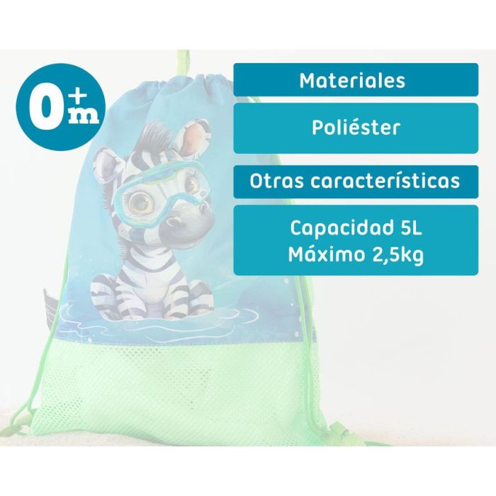 KioKids Bolsa de Playa Convertible Mochila Animales Verde Safari Fun +0 Meses Transpirable Fácil de Sacudir Arena Poliéster 5L 3