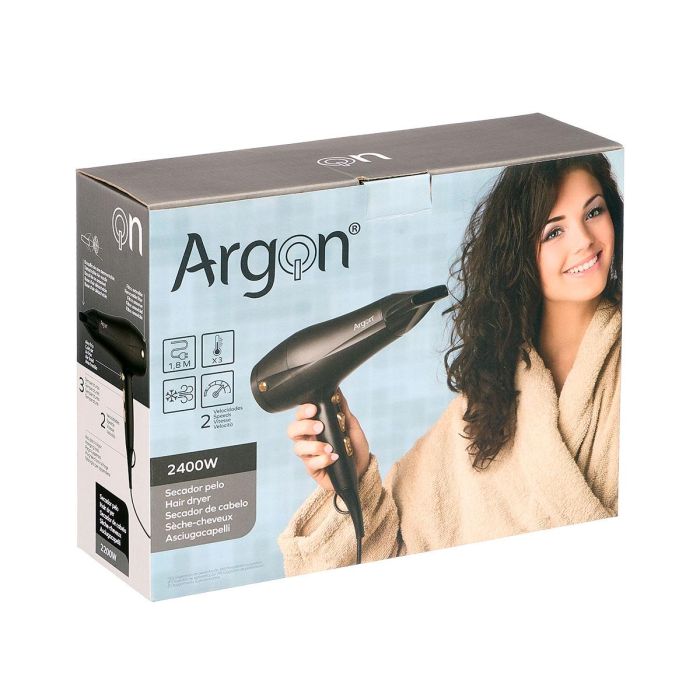 Argon Secador de Pelo 2400W - Acabado Negro Mate con Detalles Dorados - Plástico PC/ABS - Incluye Difusor - 26.5 x 8.5 x 27 cm (6 Unidades) 1 Argon Secador de Pelo 2400W - Acabado Negro Mate con Detalles Dorados - Plástico PC/ABS - Incluye Difusor - 26.5 x 8.5 x 27 cm (6 Unidades) 1