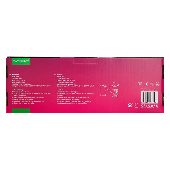 Q-connect Teclado USB con Cable Negro 1.35m 105 Teclas Resistente a Salpicaduras 7