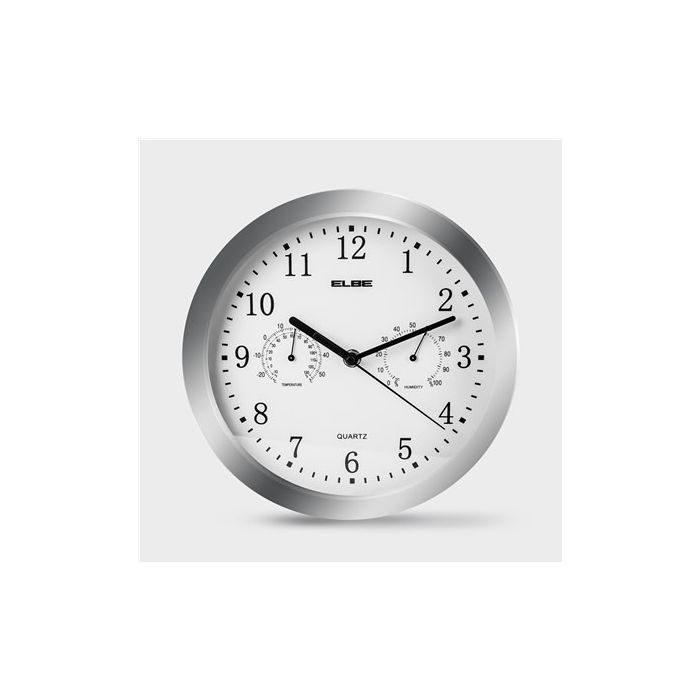 Reloj De Pared Temperatura Y Humedad 25Cm Plata ELBE RP-3005-P 1
