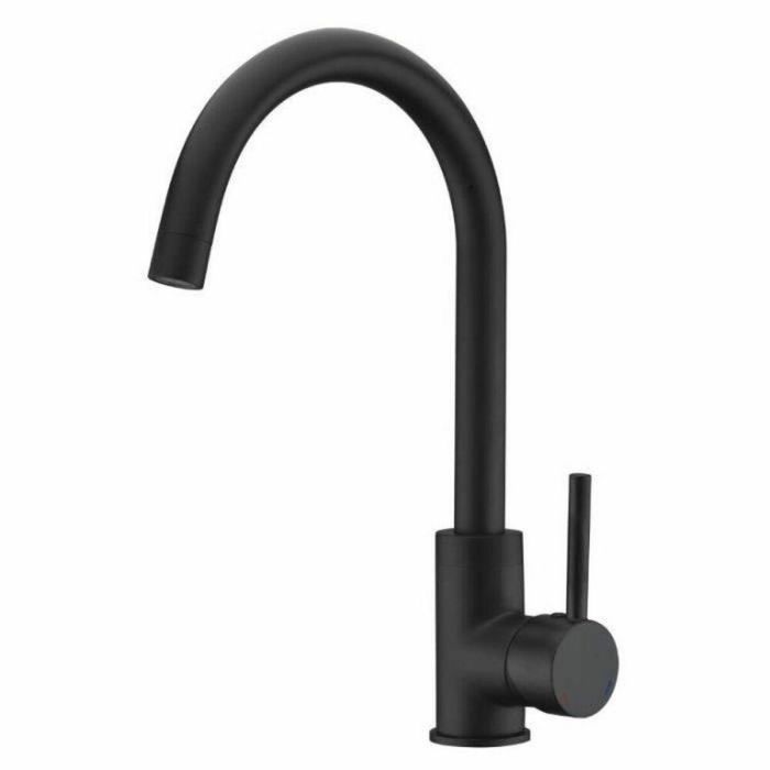 Rousseau Grifo de cocina mezclador Køben, negro, sin ducha de mano, ahorro de agua, cuerpo de latón, cartucho cerámico