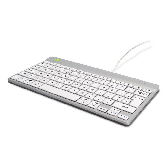 R-Go Tools Teclado Ergonómico Compact Break QWERTY (UK) con Software de Descanso, con Cable, Blanco