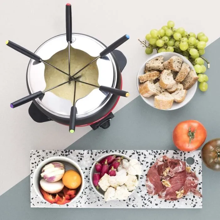 Hkoenig Fondue Eléctrica ALP1800 para 6 personas - 2L - 800W - Termostato regulable - Roja y negra 4