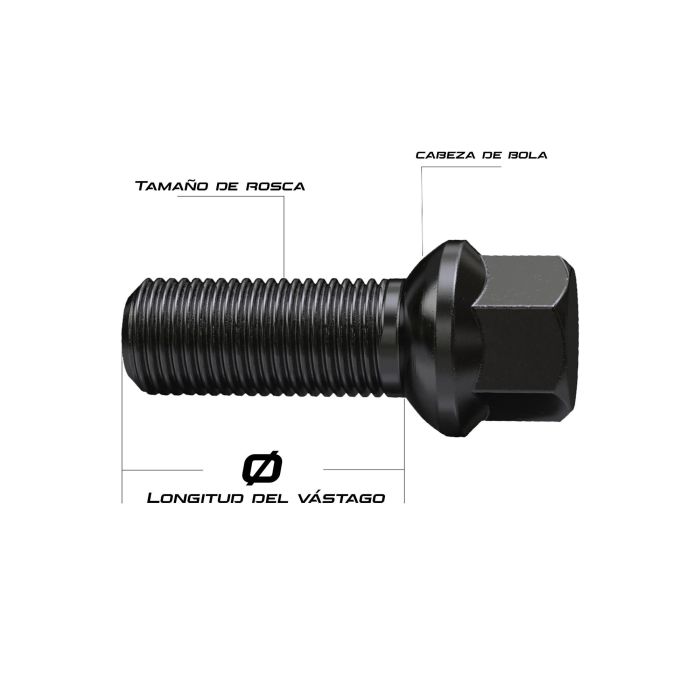 Omp OMPS09521401 Juego de 4 Tornillos M14x1.25 Cónico Largo 28 mm Llave 17 Color Negro Din 10.9 1