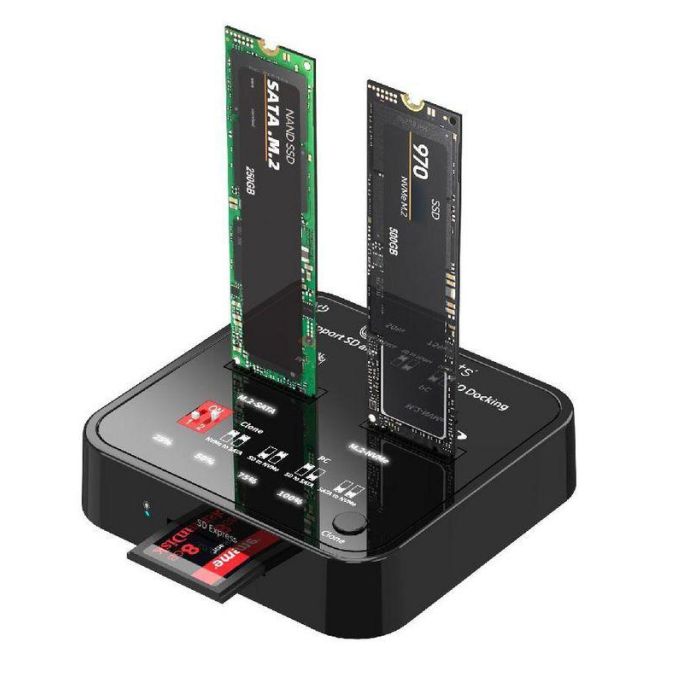 CoreParts USB3.2 Type-C (10Gbps) M.2 SATA/NVMe SSD Clone Docking with SD express card reader - Box includes USB-C Cable, Power Supply and user manual CoreParts USB3.2 Type-C (10Gbps) M.2 SATA/NVMe SSD Clone Docking with SD express card reader - Box includes USB-C Cable, Power Supply and user manual