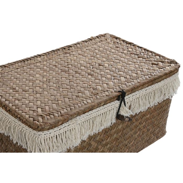 Cesta Boho DKD Home Decor Natural Blanco 23 x 17 x 35 cm Set de 3 1