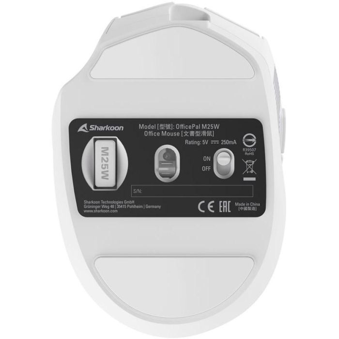 Sharkoon OfficePal M25W Ratón Gaming Óptico Inalámbrico RF + Conexión USB-C 4000 DPI, 6 Botones, Mano Derecha, Iluminación Multi-color, Blanco 1