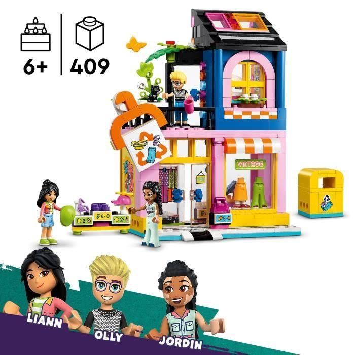 LEGO 42614 Friends Tienda de Ropa Vintage, Modelo con Minimuñecas Olly, Liann y Jordin y una Figura de Gato 1