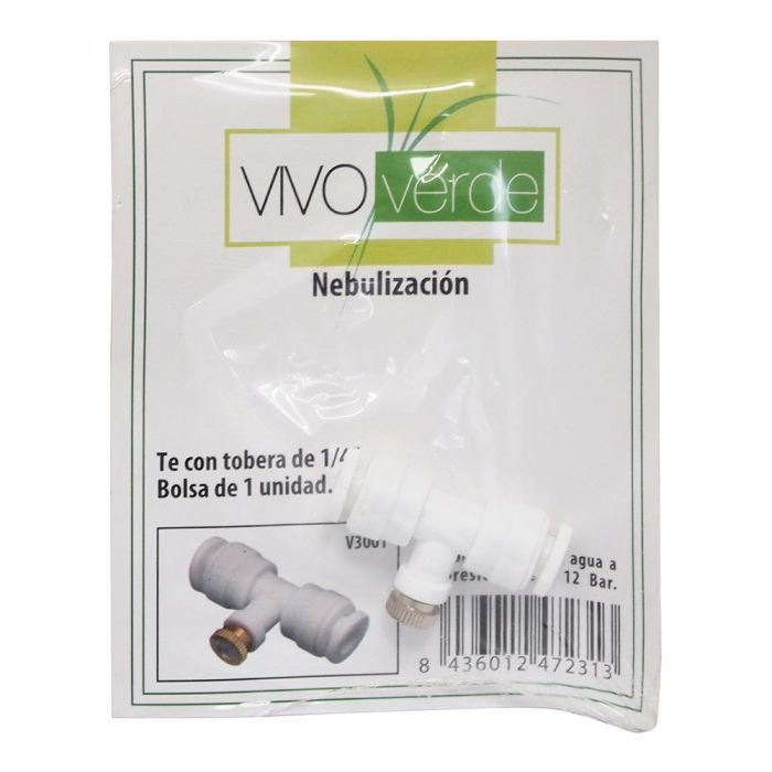 Conexion "t" de nebulización 1/4" con tobera incluida vivo verde 1