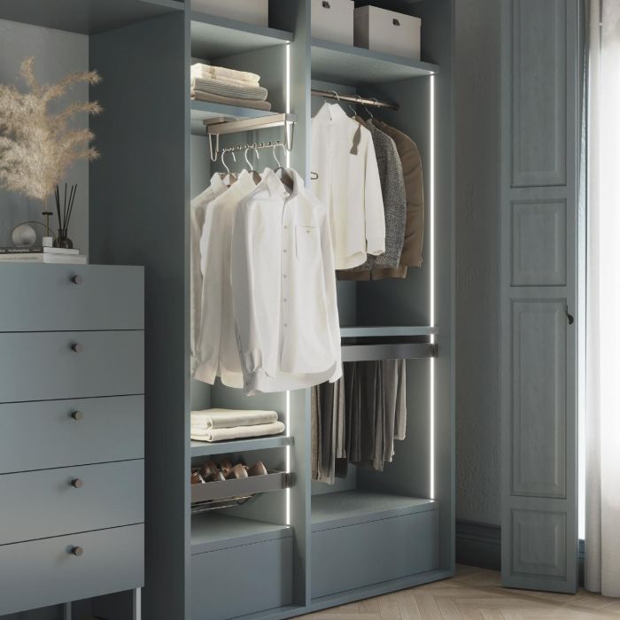 Emuca Lote de 2 barras para armario redonda D.28mm de longitud 1.15m con soportes, Aluminio y Zamak, Titanio 2