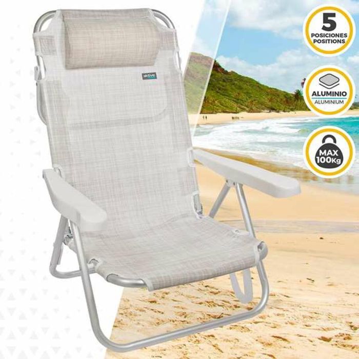 Silla playa aluminio plegable 5 posiciones 48x46x84 cm con cojin mas asa. 6 Silla playa aluminio plegable 5 posiciones 48x46x84 cm con cojin mas asa. 6