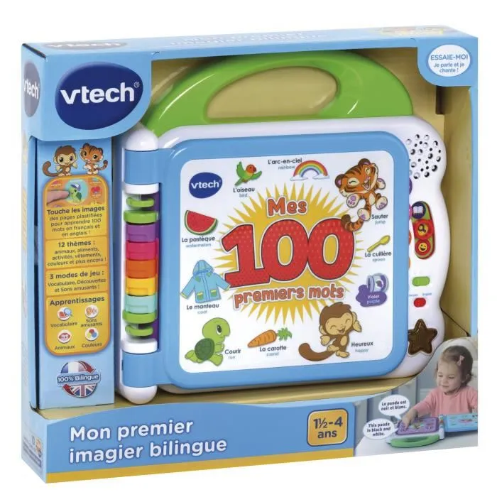 VTECH BABY Mi primer libro ilustrado bilingüe Francés Inglés Libro interactivo para bebés y niños pequeños 1.5-4 años 100 palabras 3 modos de juego 3