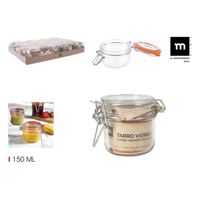 Tarro Hermético de Vidrio con Cierre Clip 150 ml - La Mediterranea (36 Unidades) Tarro Hermético de Vidrio con Cierre Clip 150 ml - La Mediterranea (36 Unidades)