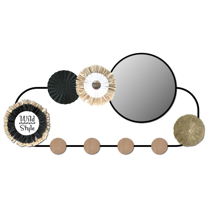 DKD Home Decor Panel de Pared Decoración Colonial Alika, Metal y Espejo, Marrón Negro, 62x30x5 cm (4 Unidades)