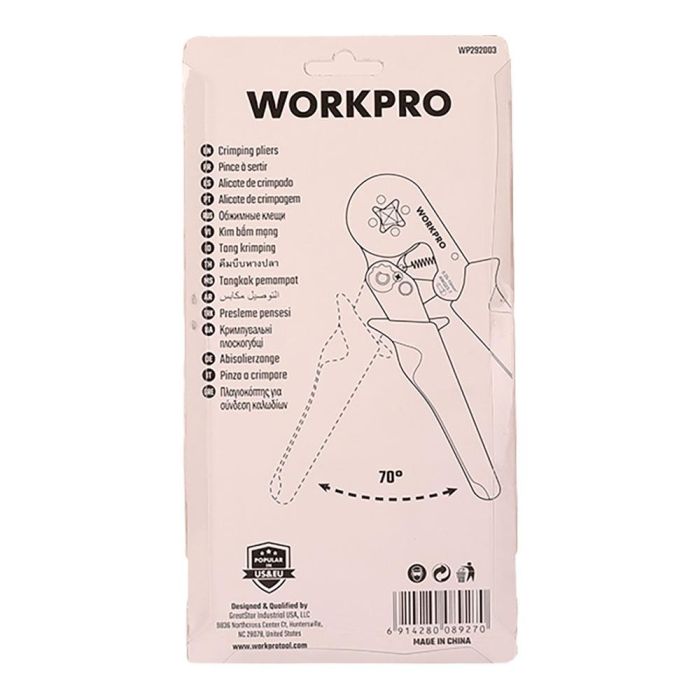 Workpro Crimpadora Punteras Eléctricas 175 mm, 0,25 - 10,00 mm², Prenzado Cuadrado 2