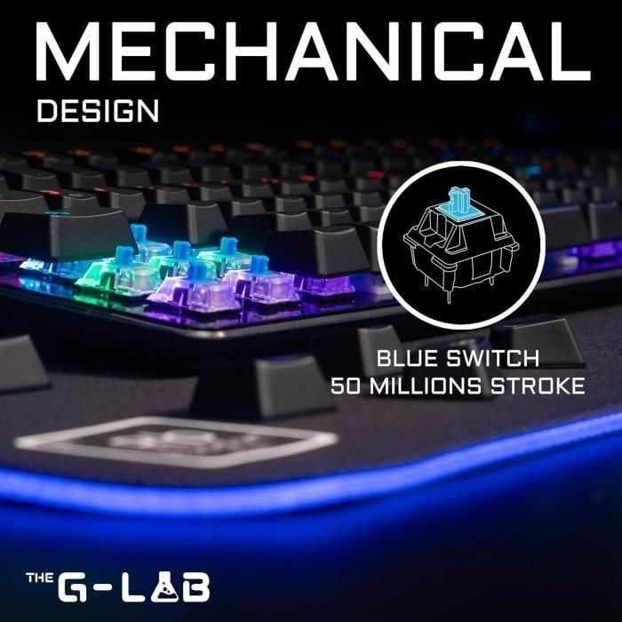 Teclado mecánico para juegos - THE G-LAB - KEYZ -CARBON -EX/FR - Retroiluminado - Interruptor azul - Reposamuñecas - FR 2