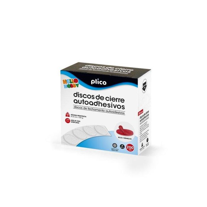 Plico Disco de Cierre Velcro Autoadhesivo 20 mm Diámetro Rojo Caja de 200 Unidades, Homologación OEKO-TEX