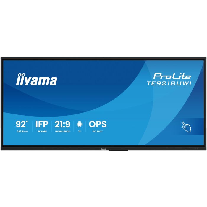iiyama 92" 5K UHD Táctil Interactivo Android 13 iiWare11, 50 Puntos IR+, Anti-reflejos, Altavoces y Micrófono