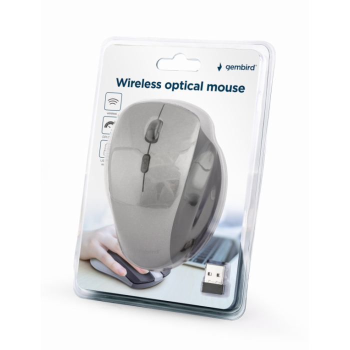 Gembird MUSW-6B-02-BG Ratón Oficina Mano Derecha RF Inalámbrico Óptico 1600 DPI Negro Plata