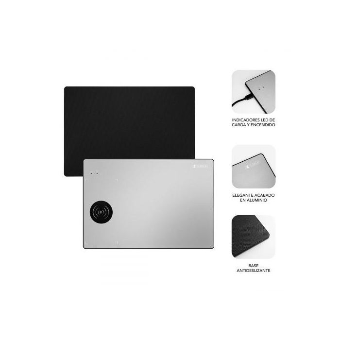 SUBBLIM Alfombrilla de Ratón con Cargador Inalámbrico 10W, Superficie de Aluminio, Antideslizante, Plata 1
