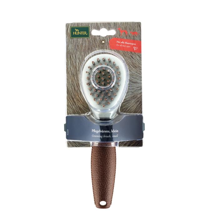 Hunter Cepillo de Cuidados Talla S Púas de Acero Redondeadas Mango Ergonómico Elimina Pelo Muerto y Nudos Color Marrón