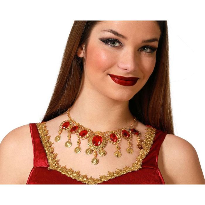 Collar Dorado con Brillantes Rojo para Mujer Adulto - Estilo Místico y Sofisticado
