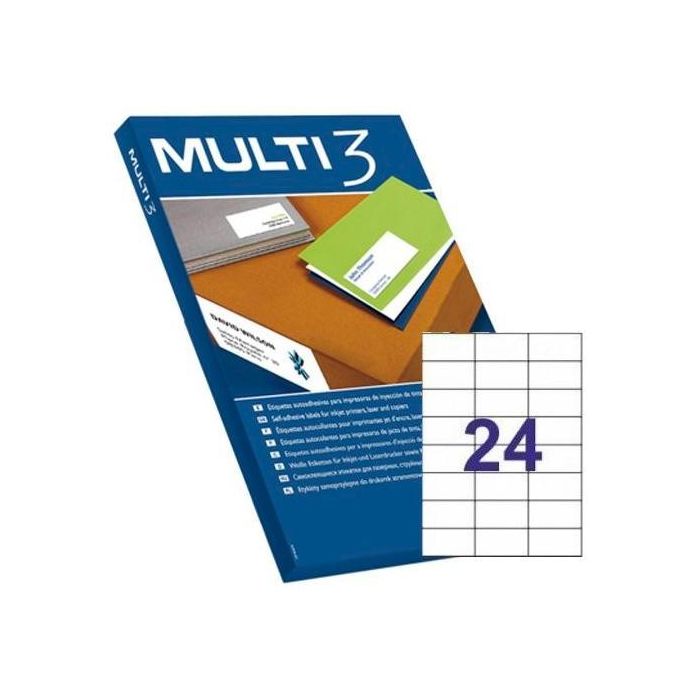 Multi-3 Etiquetas Adhesivas 70x37 mm Inkjet-Láser C-Rectos 24 X 100H Blanco Multi-3 Etiquetas Adhesivas 70x37 mm Inkjet-Láser C-Rectos 24 X 100H Blanco