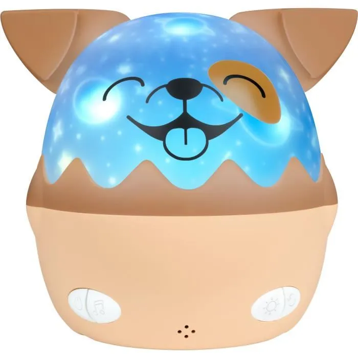 Bigben Interactive BIG1722427113882 Luz Nocturna Musical Inalámbrica Perro Proyección 360°, 13 Películas, 8 Melodías, Mando a Distancia, Batería USB-C