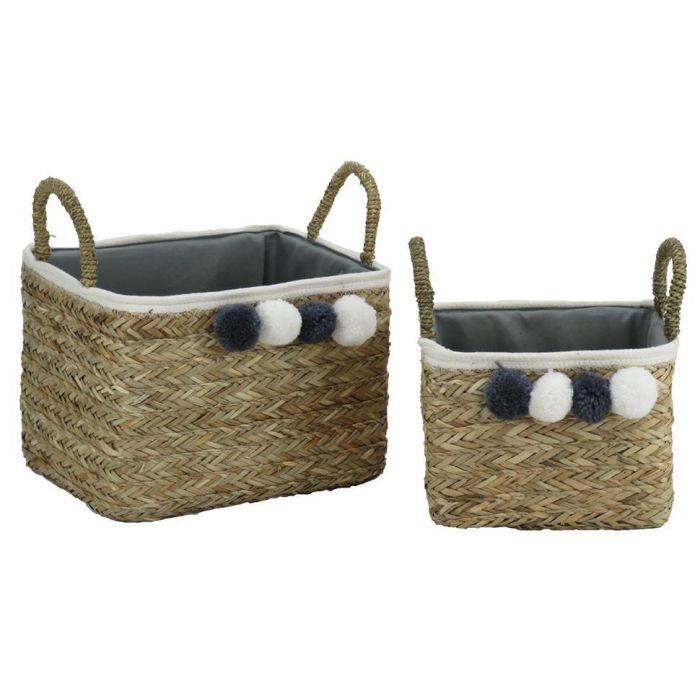 Cesta Boho DKD Home Decor Natural Gris Oscuro 33 x 25 x 33 cm Set de 2