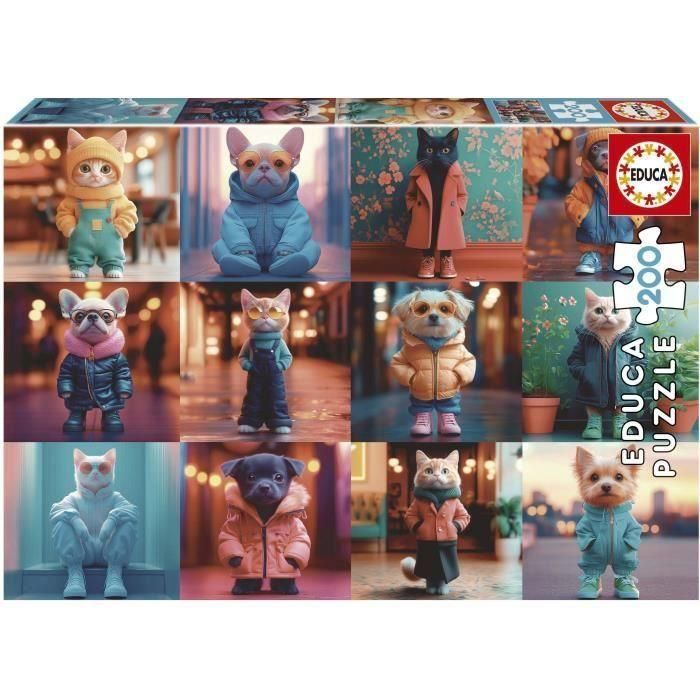 Educa Puzzle 200 piezas Animales de Moda +6 años con cola FIX PUZZLE®