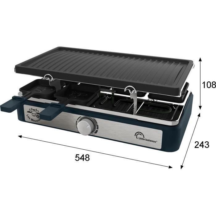 Parrilla raclette rectangular - LITTLE BALANCE - Maxi Grill & Cheese - 1400 W - 8 personas - Diseño Moo / pepper 2