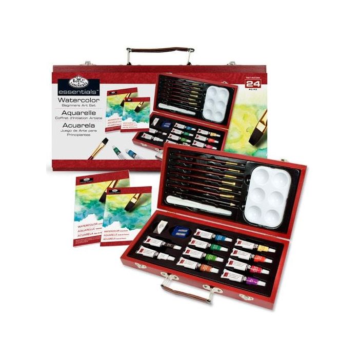 Royal Langnickel Set de Acuarelas para Principiantes 24 Piezas en Maletín de Madera con Accesorios y Guía