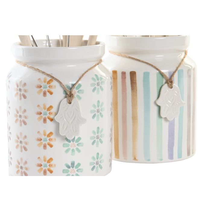 DKD Home Decor Bote Utensilios Urban Azul Celeste Gris Dolomite Pino Metal 12 x 22 x 12 cm Set de 5 1