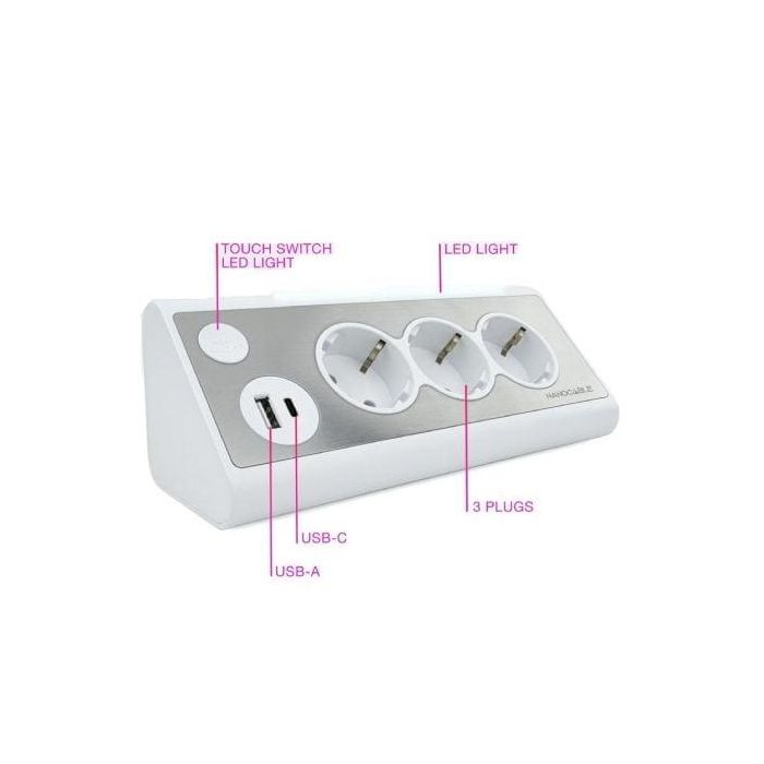 Nanocable 10.37.0013-W Regleta Sobremesa con Interruptor LED, 3 Tomas de Corriente, 2 Puertos USB (USB-A, USB-C), Cable 1.5m, Blanca 2 Nanocable 10.37.0013-W Regleta Sobremesa con Interruptor LED, 3 Tomas de Corriente, 2 Puertos USB (USB-A, USB-C), Cable 1.5m, Blanca 2