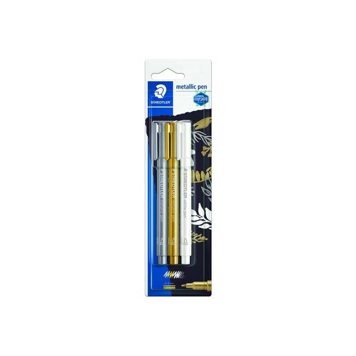 Marcador T.Opaca No Perm. Staedtler 8323 Metalico Blister De 3 (Blanco, Oro Y Plata)