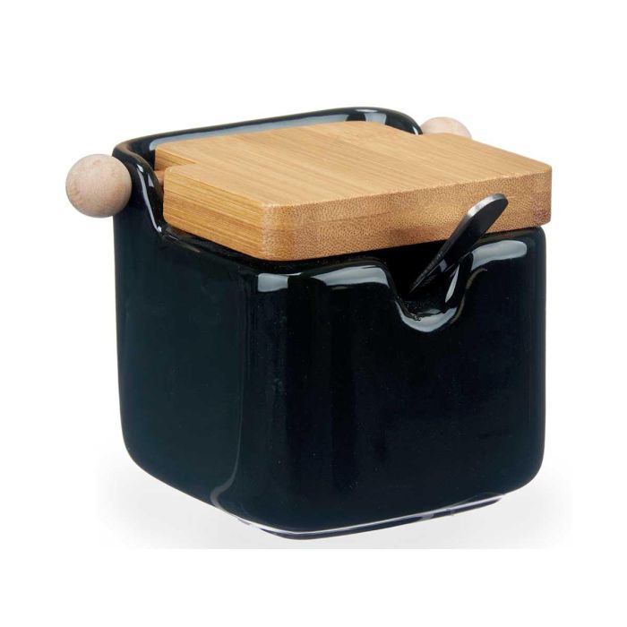Azucarero de Cerámica Negro con Tapa de Bambú Vessia 11x7.5x7.7 cm (6 Unidades) 1 Azucarero de Cerámica Negro con Tapa de Bambú Vessia 11x7.5x7.7 cm (6 Unidades) 1